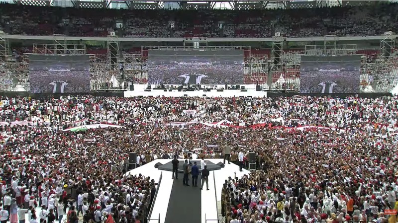 Presiden RI Jokowi di acara Gerakan Nusantara Bersatu di Stadion Utama Gelora Bung Karno, Jakarta . (Tangkapan layar Youtube 2045 TV) Presiden RI Jokowi di acara Gerakan Nusantara Bersatu di Stadion Utama Gelora Bung Karno, Jakarta . (Tangkapan layar Youtube 2045 TV)