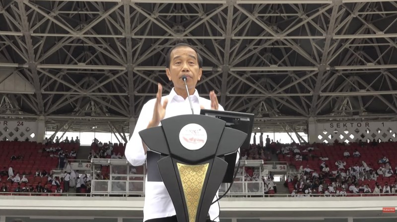 Presiden RI Jokowi di acara Gerakan Nusantara Bersatu di Stadion Utama Gelora Bung Karno, Jakarta . (Tangkapan layar Youtube 2045 TV) Presiden RI Jokowi di acara Gerakan Nusantara Bersatu di Stadion Utama Gelora Bung Karno, Jakarta . (Tangkapan layar Youtube 2045 TV)
