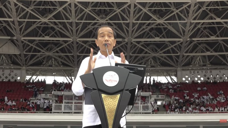 Presiden RI Jokowi di acara Gerakan Nusantara Bersatu di Stadion Utama Gelora Bung Karno, Jakarta . (Tangkapan layar Youtube 2045 TV)