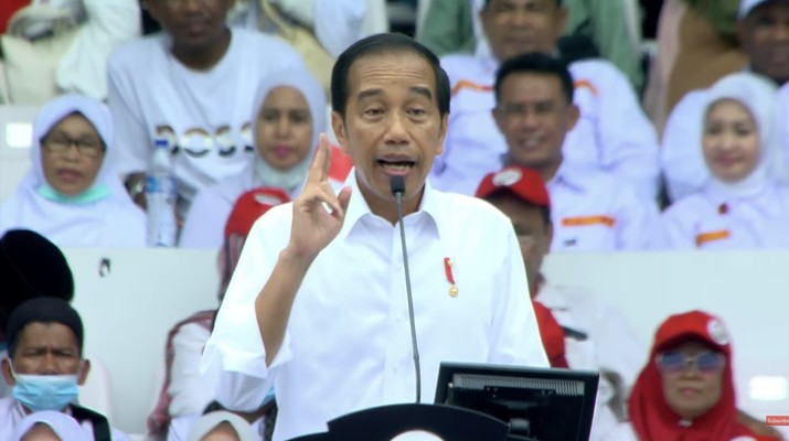 Presiden RI Jokowi di acara Gerakan Nusantara Bersatu di Stadion Utama Gelora Bung Karno, Jakarta . (Tangkapan layar Youtube 2045 TV) Presiden RI Jokowi di acara Gerakan Nusantara Bersatu di Stadion Utama Gelora Bung Karno, Jakarta . (Tangkapan layar Youtube 2045 TV)