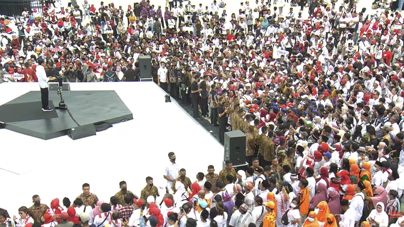 Presiden RI Jokowi di acara Gerakan Nusantara Bersatu di Stadion Utama Gelora Bung Karno, Jakarta . (Tangkapan layar Youtube 2045 TV) Presiden RI Jokowi di acara Gerakan Nusantara Bersatu di Stadion Utama Gelora Bung Karno, Jakarta . (Tangkapan layar Youtube 2045 TV)
