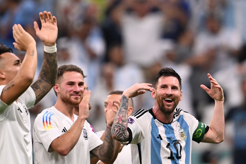 Argentina's forward #10 Lionel Messi reacts at the final whistle of the Qatar 2022 World Cup Group C football match between Argentina and Mexico at the Lusail Stadium in Lusail, north of Doha on November 26, 2022. (Photo by Kirill KUDRYAVTSEV / AFP) (Photo by KIRILL KUDRYAVTSEV/AFP via Getty Images)