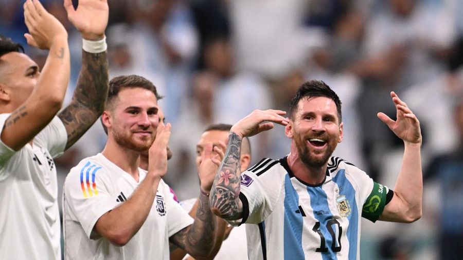 Argentina's forward #10 Lionel Messi reacts at the final whistle of the Qatar 2022 World Cup Group C football match between Argentina and Mexico at the Lusail Stadium in Lusail, north of Doha on November 26, 2022. (Photo by Kirill KUDRYAVTSEV / AFP) (Photo by KIRILL KUDRYAVTSEV/AFP via Getty Images)