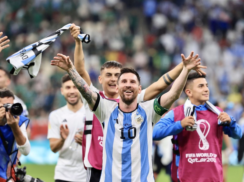 Argentina's forward #10 Lionel Messi reacts at the final whistle of the Qatar 2022 World Cup Group C football match between Argentina and Mexico at the Lusail Stadium in Lusail, north of Doha on November 26, 2022. (Photo by Kirill KUDRYAVTSEV / AFP) (Photo by KIRILL KUDRYAVTSEV/AFP via Getty Images)