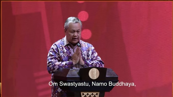 Gubernur Bank Indonesia, Perry Warjiyo Saat Pertemuan Tahunan Bank Indonesia 2022. Gubernur Bank Indonesia, Perry Warjiyo Saat Pertemuan Tahunan Bank Indonesia 2022. (Tangkapan Layar via Youtube Bank Indonesia)