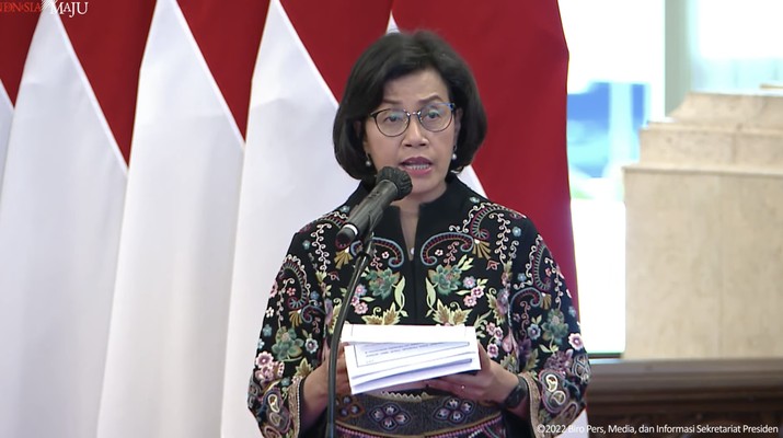 Menteri Keuangan Sri Mulyani Saat Penyerahan DIPA dan Buku Daftar Alokasi Transfer ke Daerah Tahun Anggaran 2023, 1 Des 2022 (Tangkapan Layar Youtube Sekretariat Presiden)