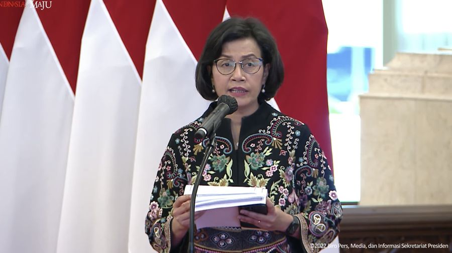 Menteri Keuangan Sri Mulyani Saat Penyerahan DIPA dan Buku Daftar Alokasi Transfer ke Daerah Tahun Anggaran 2023, 1 Des 2022 (Tangkapan Layar Youtube Sekretariat Presiden)