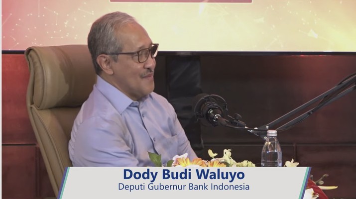 Deputi Gubernur Bank Indonesia (BI) Dody Budi Waluyo dalam acara Siniar Prospek Perekonomian dan Arah Bauran Kebijakan Bank Indonesia 2022 Sesi 1. Deputi Gubernur Bank Indonesia (BI) Dody Budi Waluyo dalam acara Siniar Prospek Perekonomian dan Arah Bauran Kebijakan Bank Indonesia 2022 Sesi 1. (Tangkapan Layar via Youtube Bank Indonesia)
