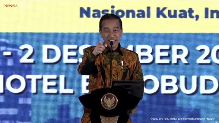 Presiden Joko Widodo Membuka Rapat Pimpinan Nasional Kamar Dagang dan Industri Tahun 2022, 2 Des 2022. (angkapan Layar via Youtube Sekretariat Presiden)