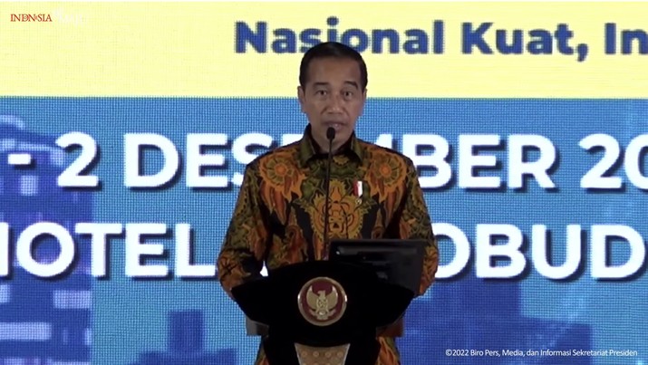 Presiden Joko Widodo Membuka Rapat Pimpinan Nasional Kamar Dagang dan Industri Tahun 2022, 2 Des 2022. (angkapan Layar via Youtube Sekretariat Presiden) Presiden Joko Widodo Membuka Rapat Pimpinan Nasional Kamar Dagang dan Industri Tahun 2022, 2 Des 2022. (angkapan Layar via Youtube Sekretariat Presiden)