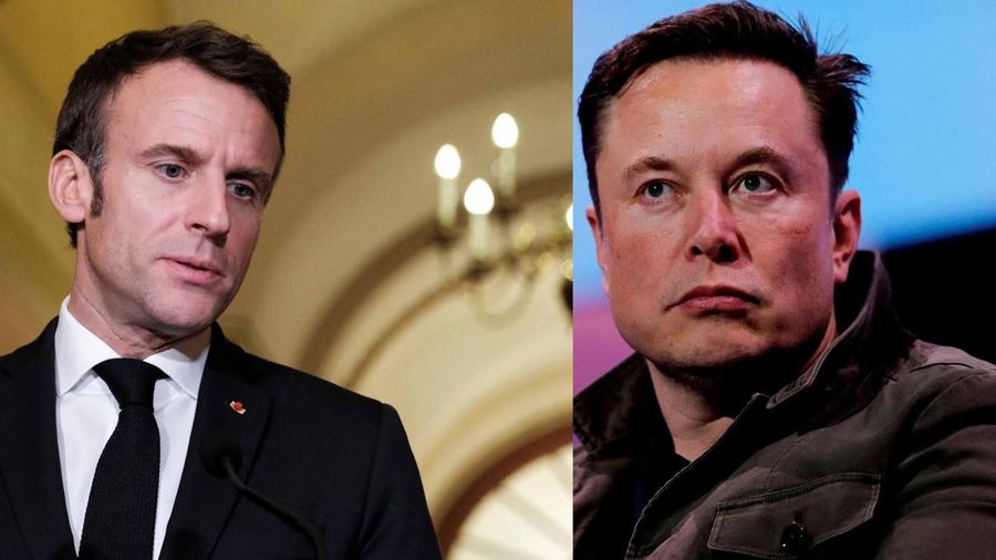 Emmanuel Macron President of France (kiri) dan Elon Musk (kanan).