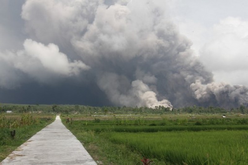 Gunung Semeru memuntahkan asap dan abu di Lumajang pada 4 Desember 2022. (AFP/AGUS HARIANTO)