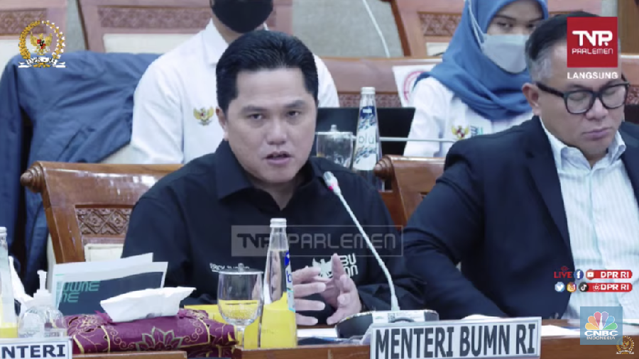 Menteri BUMN Erick Thohir rapat kerja bersama Komisi VI DPR RI (Tangkapan Layar Youtube)