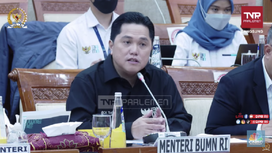 Menteri BUMN Erick Thohir rapat kerja bersama Komisi VI DPR RI (Tangkapan Layar Youtube)
