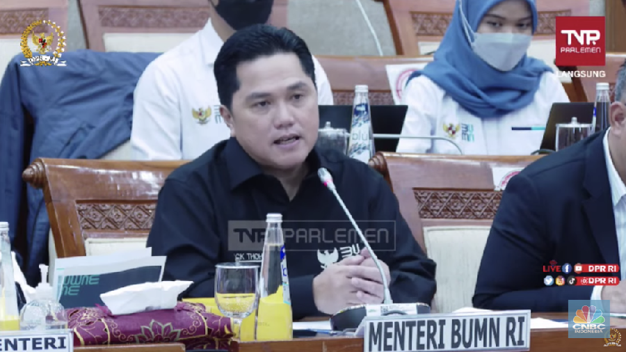 Menteri BUMN Erick Thohir rapat kerja bersama Komisi VI DPR RI (Tangkapan Layar Youtube)