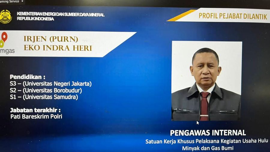 Pengawas Internal, SKK Migas Irjen Purn Eko Indra Heri