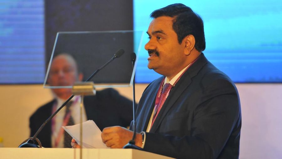 GURGAON, INDIA - MARCH 7: Chairman and Founder of Adani Group, Gautam Adani addressing the Happening Haryana Global Investors Summit at Leela Hotel, on March 7, 2016 in Gurgaon, India. 12 countries are participating in two-day investors' meet. The renewable energy sector has made business commitments worth Rs. 80,000 crore at the ongoing 'Happening Haryana' Investment Summit. (Photo by Abhinav Saha/Hindustan Times via Getty Images)