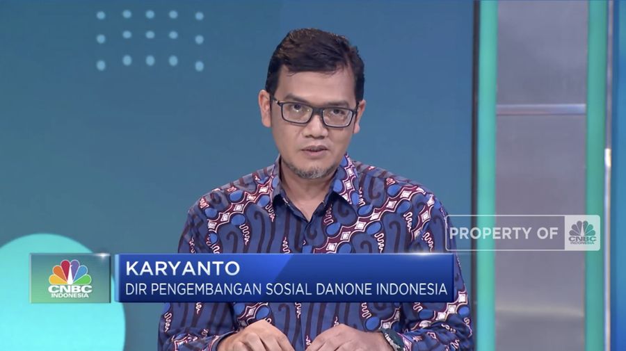 Karyanto Dir Pengembangan Sosial Danone Indonesia dalam Pembiayaan Inovatif Dalam Pengelolaan Air Berkelanjutan RI. (Tangkapan Layar CNBC Indonesia TV)