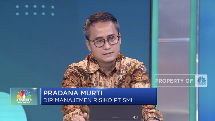 Pradana Murti Dir. Manajemen Risiko PT. SMI dalam Pembiayaan Inovatif Dalam Pengelolaan Air Berkelanjutan RI. (Tangkapan Layar CNBC Indonesia TV)