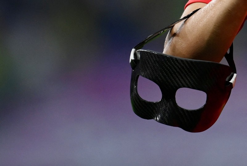 AL WAKRAH, QATAR - DECEMBER 05: A Japanese fan uses his sponge nose to dab tears from his eyes during the FIFA World Cup Qatar 2022 Round of 16 match between Japan and Croatia at Al Janoub Stadium on December 5, 2022 in Al Wakrah, Qatar. (Photo by Charlotte Wilson/Offside/Offside via Getty Images)