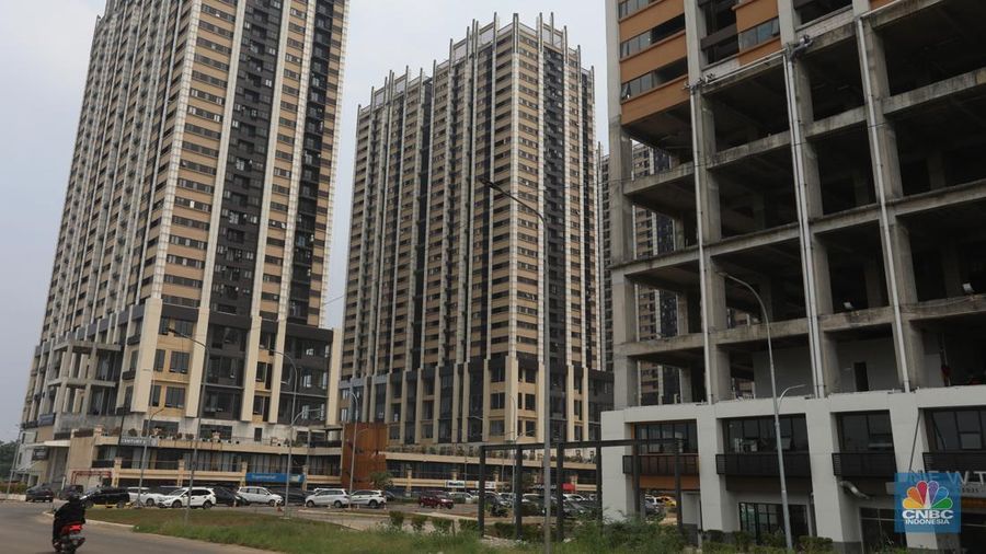 Suasana pembangunan proyek apartemen Meikarta Distrik 1 di Cibatu, Cikarang, Kabupaten Bekasi, Rabu (7/12/2022).  (CNBC Indonesia/ Andrean Kristianto)