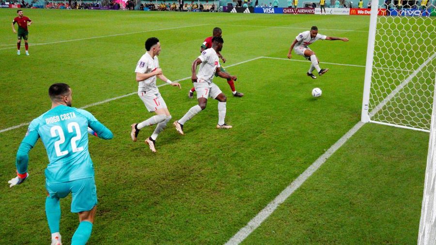 Soccer Football - FIFA World Cup Qatar 2022 - Round of 16 - Portugal v Switzerland - Lusail Stadium, Lusail, Qatar - December 6, 2022 Switzerland's Yann Sommer reacts as Goncalo Ramos scores Portugal's first goal REUTERS/Peter Cziborra