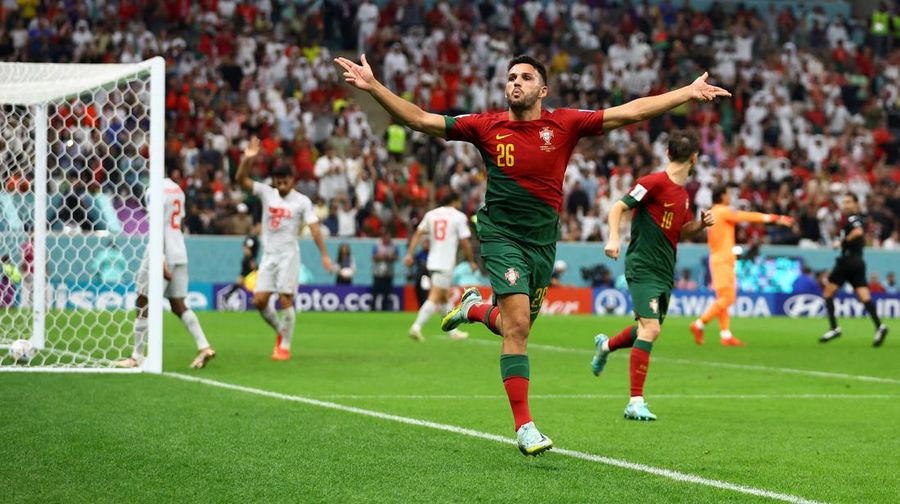 Soccer Football - FIFA World Cup Qatar 2022 - Round of 16 - Portugal v Switzerland - Lusail Stadium, Lusail, Qatar - December 6, 2022  Portugal's Goncalo Ramos celebrates scoring their fifth goal and his hat-trick REUTERS/Hannah Mckay     TPX IMAGES OF THE DAY