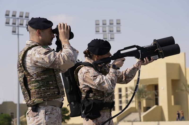 WCup Italy Interforce Contingent Soccer Italian military conduct a bomb sweep in Education City Stadium, in Doha, Qatar, Monday, Nov.14, 2022. The Italian interforce contingent consisting of some 560 specialized military, navy, air force and Carabinieri personnel, is part of the Oryx operation, which gets its name from the Qatari national animal, the Arabic oryx. The oryx operation brought together military forces from France, the United Kingdom, the United States, Pakistan, and Turkey, to operate together for the first time to help local police forces provide security for the safe running of the World Cup. (Italian Land Task Force via AP)