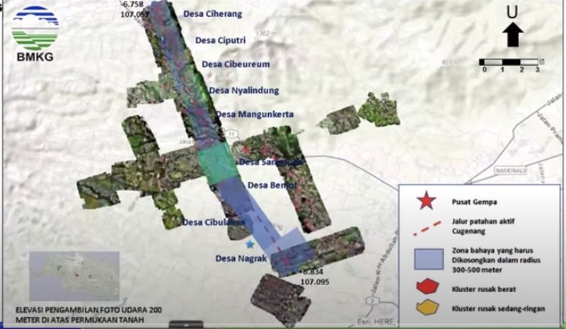 Pasca gempa Cianjur Magnitudo 5,6 mengungkap fakta baru soal sesar atau patahan baru yang ditemukan bernama Patahan Cugenang. (Dok. BMKG)