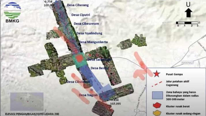 Pasca gempa Cianjur Magnitudo 5,6 mengungkap fakta baru soal sesar atau patahan baru yang ditemukan bernama Patahan Cugenang. (Dok. BMKG)