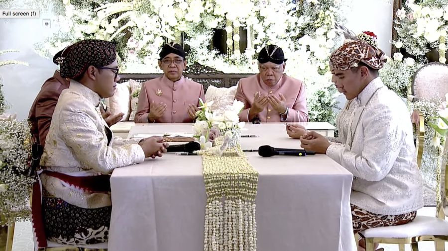 Prosesi Akad Nikah putra bungsu Presiden Joko Widodo Kaesang Pangarep dengan Erina Gudono dari Pendopo Agung Royal Ambarrukmo Hotel Yogyakarta, Sabtu (10/12/2022). (Tangkapan Layar Youtube Presiden Joko Widodo)