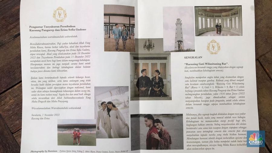 Souvernir yang di berikan kepada para tamu undangan dalam Tasyakuran dan Upacara Unduh mantu putra bungsu Presiden Joko Widodo Kaesang dengan Erina Gudono di Puro Mangkunegaran Kota Surakarta pada (11/12/2022). (CNBC Indonesia / Halima Sadiyah)