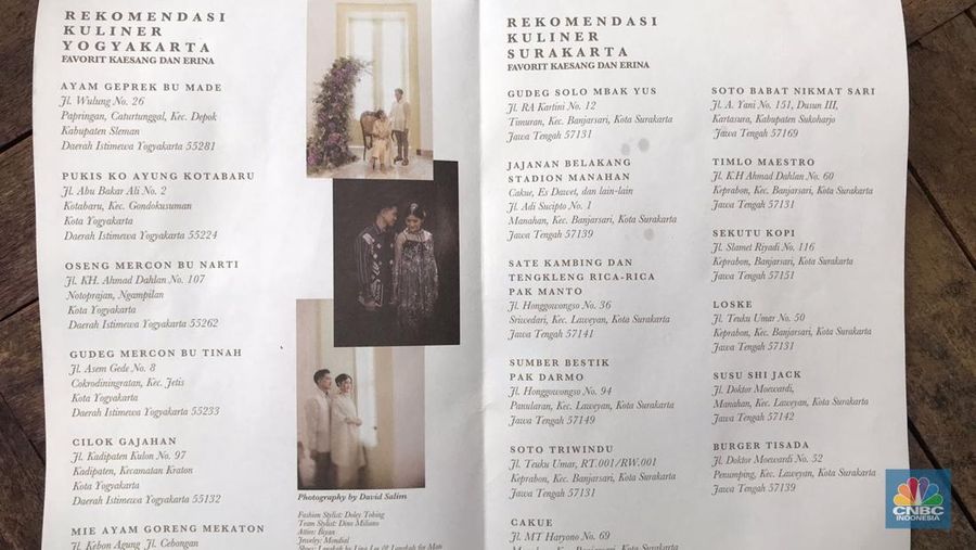 Souvernir yang di berikan kepada para tamu undangan dalam Tasyakuran dan Upacara Unduh mantu putra bungsu Presiden Joko Widodo Kaesang dengan Erina Gudono di Puro Mangkunegaran Kota Surakarta pada (11/12/2022). (CNBC Indonesia / Halima Sadiyah)