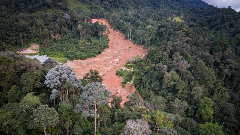 Tim penyelamat bekerja selama operasi penyelamatan dan evakuasi pasca tanah longsor di perkemahan di Batang Kali, Selangor, Malaysia, Sabtu (17/12/2022). Sebanyak 24 orang tewas setelah tragedi tanah longsor di bumi perkemahan yang terletak di pertanian organik Gohtong Jaya, dekat kota Batang Kali, Malaysia. (REUTERS/Hasnoor Hussain)
