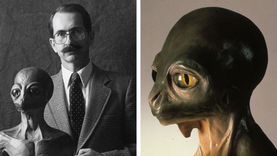 Gambar model dinosauroid dan Dale Russell.