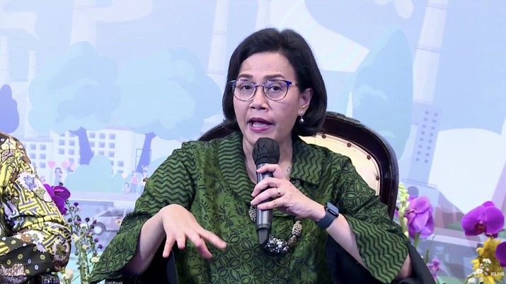 Menteri Keuangan (Menkeu) Sri Mulyani dalam dalam Rapat Kerja Nasional (RAKERNAS) Badan Pengelola Dana Lingkungan Hidup Tahun 2022. Menteri Keuangan (Menkeu) Sri Mulyani dalam dalam Rapat Kerja Nasional (RAKERNAS) Badan Pengelola Dana Lingkungan Hidup Tahun 2022. (Tangkapan Layar Youtube Kementerian LHK)
