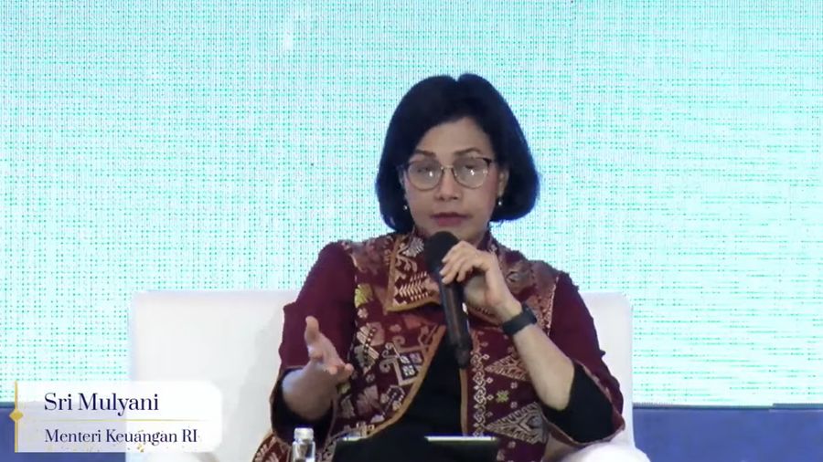 Menteri Keuangan Sri Mulyani dalam acara Outlook Perekonomian Indonesia 2023