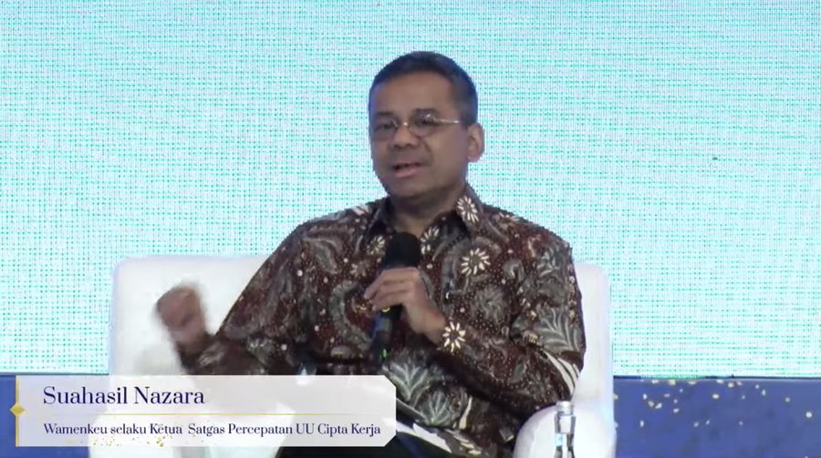 Wakil Menteri Keuangan/Ketua Satgas Percepatan UU Cipta Kerja, Suahasil Nazara dalam acara Outlook Perekonomian Indonesia 2023, Rabu (21/12/2022). (Tangkapan layar via Youtube PerekonomianRI)