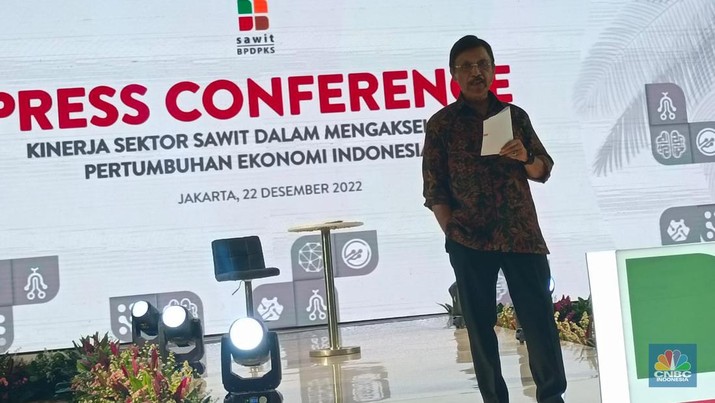 Jumpa Pers Akhir Tahun BPDPKS Direktur Utama BPDPKS Eddy Abdurrachman saat jumpa pers akhir tahun, Kamis (22/12/2022).