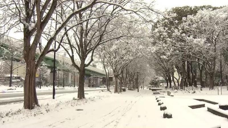 A man clears snow at a parking lot in Kitami, Hokkaido Prefecture, Japan in this photo taken by Kyodo on December 24, 2022.  Mandatory credit Kyodo/via REUTERS ATTENTION EDITORS - THIS IMAGE WAS PROVIDED BY A THIRD PARTY. MANDATORY CREDIT. JAPAN OUT. NO COMMERCIAL OR EDITORIAL SALES IN JAPAN