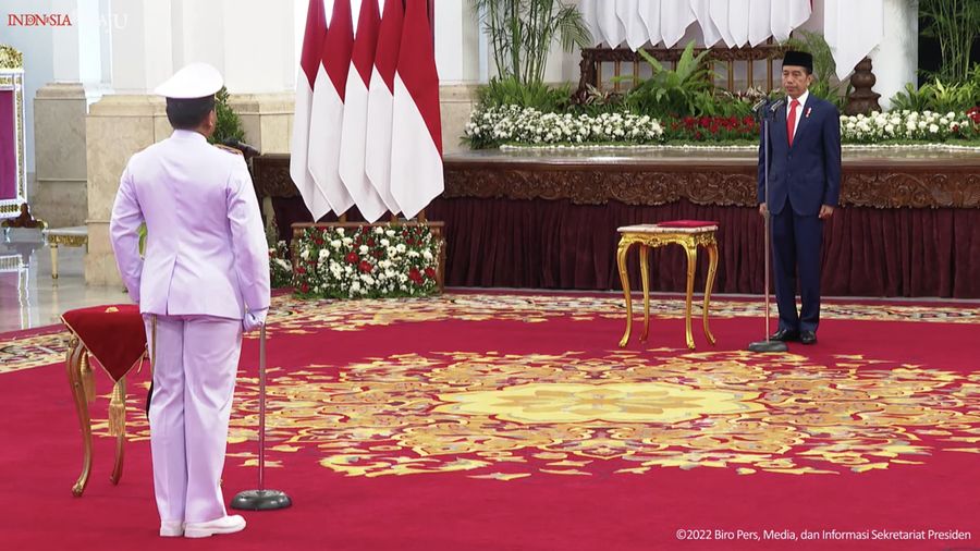 Presiden Jokowi lantik Kepala Staf Angkatan Laut, Istana Negara, (28/12/2022). (Tangkapan layar Youtube Setpres RI)