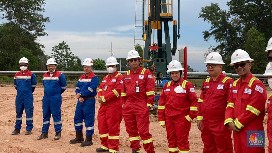 Proses produksi minyak di Blok Minyak Rokan yang dioperasikan PT Pertamina Hulu Rokan (PHR). Lokasi sumur HO 5G-0108B Duri Field  Kabupaten Bengkalis, Riau Jumat (30/12/2022). (CNBC Indonesia/Verda Nano Setiawan)