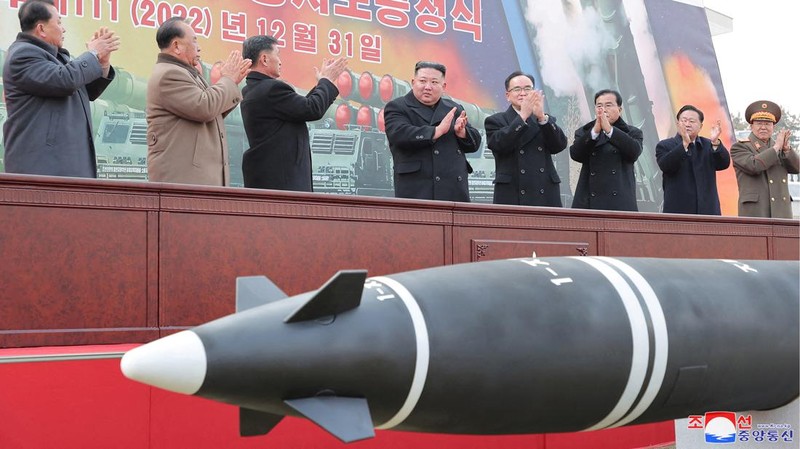 North Korean leader Kim Jong Un attends a ceremony where the new super-large multiple rocker launchers were presented before a plenary meeting of the ruling Workers' Party of Korea in Pyongyang, North Korea, in this photo released on January 1, 2023 by North Korea's Korean Central News Agency (KCNA). KCNA via REUTERS    ATTENTION EDITORS - THIS IMAGE WAS PROVIDED BY A THIRD PARTY. REUTERS IS UNABLE TO INDEPENDENTLY VERIFY THIS IMAGE. NO THIRD PARTY SALES. SOUTH KOREA OUT. NO COMMERCIAL OR EDITORIAL SALES IN SOUTH KOREA.
