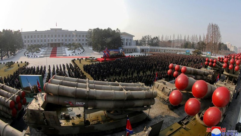 North Korean leader Kim Jong Un attends a ceremony where the new super-large multiple rocker launchers were presented before a plenary meeting of the ruling Workers' Party of Korea in Pyongyang, North Korea, in this photo released on January 1, 2023 by North Korea's Korean Central News Agency (KCNA). KCNA via REUTERS    ATTENTION EDITORS - THIS IMAGE WAS PROVIDED BY A THIRD PARTY. REUTERS IS UNABLE TO INDEPENDENTLY VERIFY THIS IMAGE. NO THIRD PARTY SALES. SOUTH KOREA OUT. NO COMMERCIAL OR EDITORIAL SALES IN SOUTH KOREA.