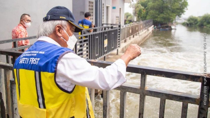 Menteri Pekerjaan Umum dan Perumahan Rakyat PUPR Basuki Hadimuljono didampingi Ketua DPRD Kota Semarang Kadar Lusman dan Plt. Wali Kota Semarang Hevearita G. Rahayu meninjau lokasi banjir di Kec. Genuk, Semarang, Jawa Tengah Menteri Pekerjaan Umum dan Perumahan Rakyat PUPR Basuki Hadimuljono didampingi Ketua DPRD Kota Semarang Kadar Lusman dan Plt. Wali Kota Semarang Hevearita G. Rahayu meninjau lokasi banjir di Kec. Genuk, Semarang, Jawa Tengah, Selasa (3/1/2023). (Tangkapan layar instagram @kemenpupr)