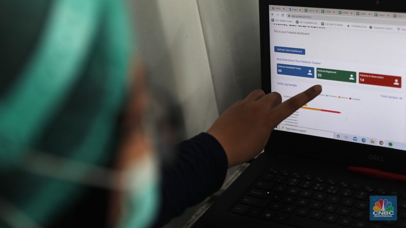 Petugas medis menunggu pengguna jasa layanan 'drive thru' tes antigen dan PCR COVID-19 harian di salah satu laboratorium di Tb Simatupang, Jakarta, Rabu (4/1/2023). (CNBC Indonesia/ Muhammad Sabki)