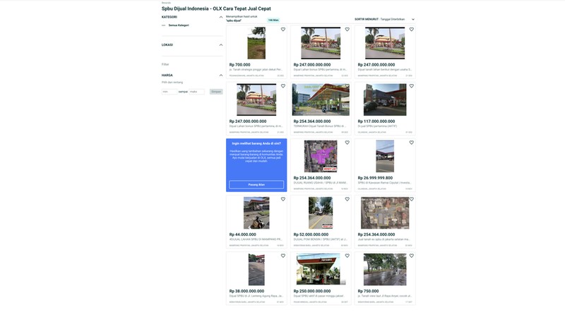 Iklan SPBU Dijual (Tangkapan layar olx.co.id)