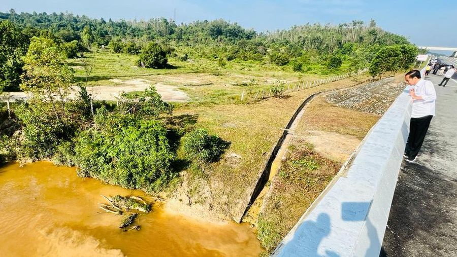 Presiden Joko Widodo (Jokowi) setelah meninjau perlintasan gajah di KM 12 ruas tol Pekanbaru-Dumai, pada Kamis, 5 Januari 2023. (Foto: BPMI Setpres/Laily Rachev)