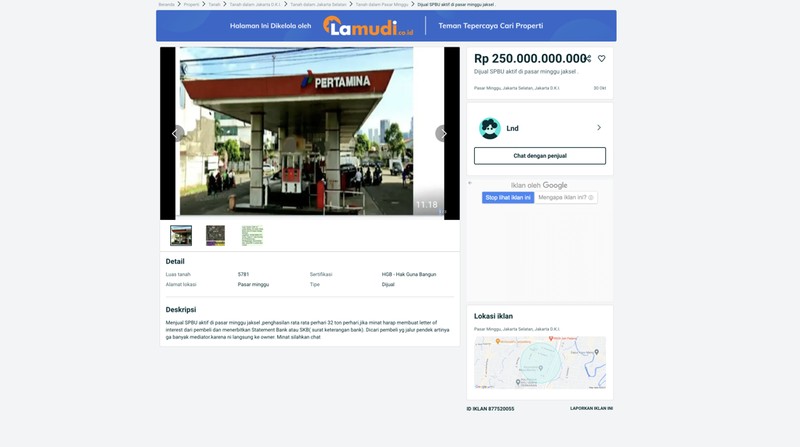 Iklan SPBU Dijual (Tangkapan layar olx.co.id)