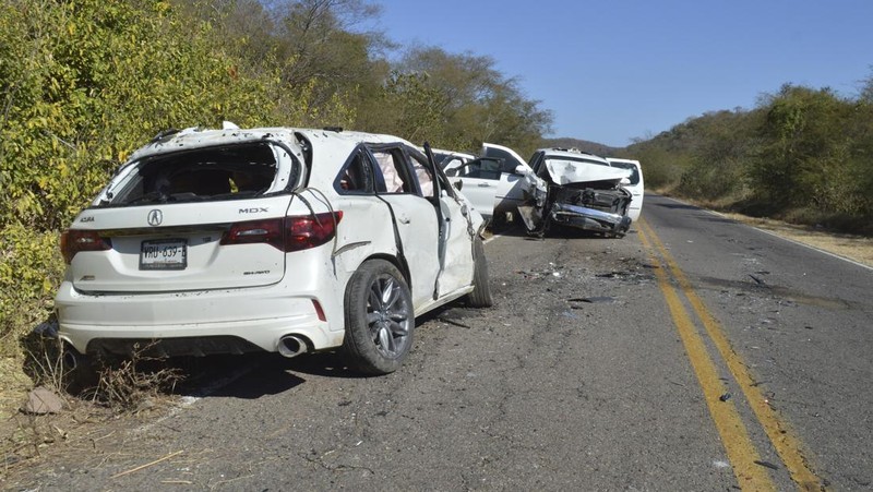 A vehicle riddled with bullets lies overturned on a street in Jesus Maria, Mexico, on Saturday, Jan. 7, 2023, the small town where Ovidio Guzman was detained earlier in the week. Thursday's government operation to detain Ovidio, the son of imprisoned drug lord Joaquin 